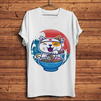 Сладък Maneki-neko Лъки Cat Love Ramen Забавно Аниме Мъжка Тениска Нова Бяла Ежедневни Тениска С Къс Ръкав Унисекс Градинска Хипстерская Тениска