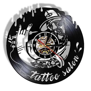 Ретро Дизайн на Татуировка-салон, Vinyl Плоча, Стенни Часовници, Татуировка, на Татуировка-машина, на Татуировка-Студио, Интериор, Окачени на Стената часовници, Часовници