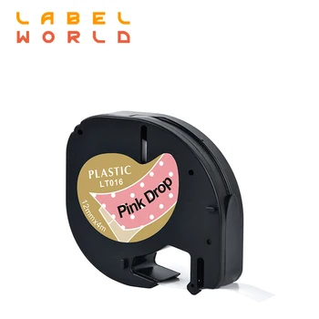Label World LT 12 мм * 4 м пластмасов термоэтикетка LT016 Съвместима лента Dymo Letratag за LT-100H LT-100Т розова капка