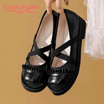Lanxuryee Mary janes/удобен марка обувки от естествена кожа, с кръгли пръсти на нисък ток в консервативна стил за сладки момичета, основни женски обувки-лодка L01