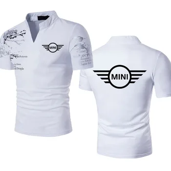 2022 Нова Бизнес мъжка Тениска с V-образно деколте, Мини-автомобил, лого, принт, Памук, коприна, лятна мъжка Тениска, топ, Удобни и висококачествени мъжки Ризи