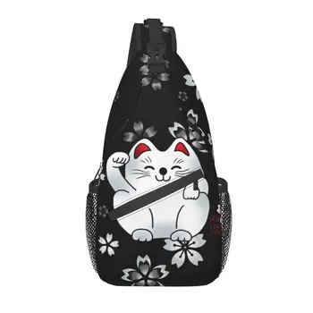 Седнала На Бял Манеки Неко Прашка Чанти Мъжка Мода Японски Щастлив Котка На Рамото През Рамо В Гърдите Раница За Пътуване Разходки И Туризъм Раница