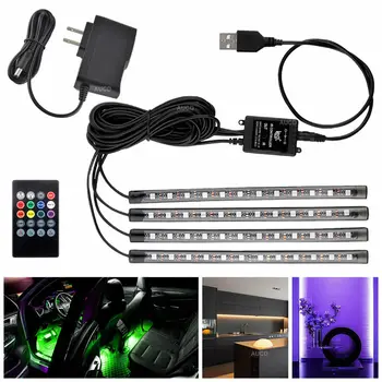 10 W RGBW LED Интериора на Автомобила Атмосфера USB Ивица Светлина Дистанционно Управление на Музика Вечерни Автомобили Декорация на Дома Светлини Околния Неонови Лампи