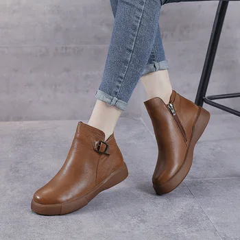 Кожени дамски обувки Martin, Новост 2021 година, пролетно-есенни тънки обувки, къси ботуши в британския стил, зимни памучни ботуши