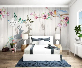 Европейските и американските потребителски 3D акварели цветя двойна елен дърво зърно спалня фон стенни живопис хотелска стая стенопис