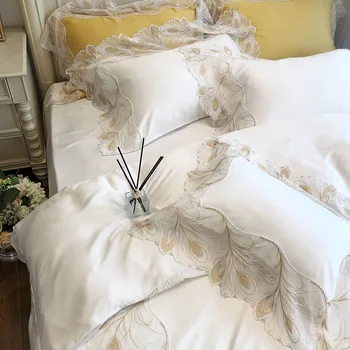 Завързана е чисто бял копринен сатен, комплект постелки домашен текстил голямо легло стеганое одеяло чаршаф калъфка пуховое стеганое одеяло калъф