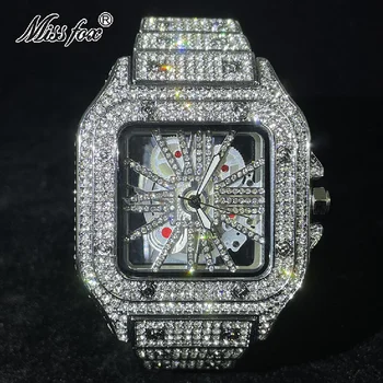 MISSFOX Iced Out Мъжки часовници Най-добрата Марка на Луксозни Водоустойчив Моден Кварцов Часовник В стил хип-Хоп С Пълна Бриллиантовым виртуален скелет Reloj Hombre