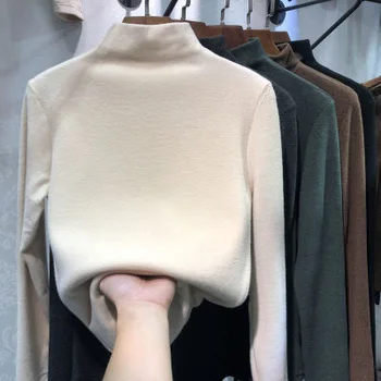 2023 Топъл пуловер, обикновен женски есенно-зимния корейски пуловер, руното тънка тениска с дълъг ръкав, Дамски блуза, топ модерен