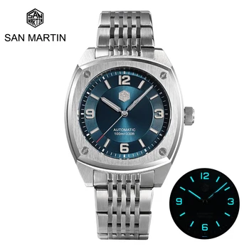 San Martin Оригинален Дизайн на Мъжки часовници 39,5 ММ Sunray Син Циферблат син сапфир Квадратен Корпус Механизъм за самостоятелно ликвидация 10 бара Водоустойчив BGW-9