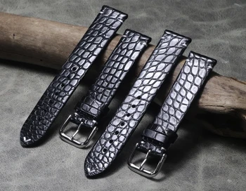 Ръчно изработени кожена каишка от крокодилска кожа с каишка за часовник Черен Гривна 16 мм, 18 мм, 19 мм и 20 мм и 21 мм, 22 мм Тънък разрез ретро каишка за часовник