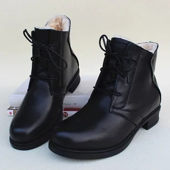 Дамски зимни обувки, черни кожени обувки, ботильоны дантела от 100% естествена кожа, дамски зимни обувки (20218)