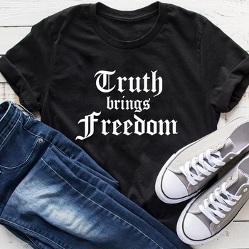 Истината Носи Свобода, 100% Памучен тениска, Католическата християнска Цитат от Библията, Тениски, Ежедневни Дамски тениски с Къс Ръкав, Религията на Исус, Тениска