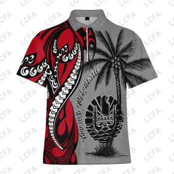 Мъжки Ризи За Голф Tahiti Tribal Coconut с Индивидуален Принтом, Ризи с Цип, с Къси Ръкави, Ежедневни Ризи Поло Размер Плюс