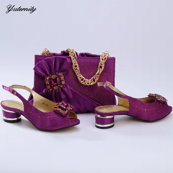 Нови италиански дамски сандали и комплект чанти в един тон, Украсени с пайети, Нигерийски дамски официални дамски обувки с чанта, комплект