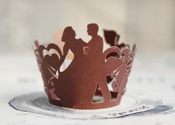 Безплатна Доставка кафяв булката и младоженеца на сватбената парти украса на опаковки за кексчета хартия кифли чаша торта партия печене лист