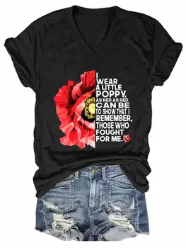 Женска тениска с V-образно деколте Poppy в Деня на паметта на ветераните