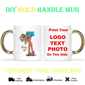 Карикатура Персонализирана Чаша за Цветя момиче Потребителски чаши Печат на лого Направено Златна писалка Чаши за Кафе Чаша Подарък за Семейството си САМ 