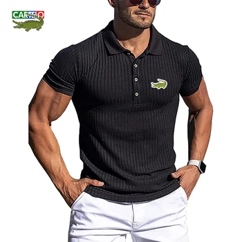 Лятна нова мъжки дрехи в европейския и американския стил ретро, тенденция риза с бродерия Cartelo, мъжки ежедневни риза с къси ръкави, с къси ръкави и ревери