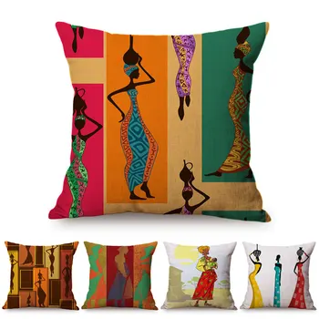 Африка На Абстрактното Изкуство, Живопис С Маслени Бои Модел Диван Хвърли Калъфка Африканска Жена Богата Живот Екзотична Лукс Декоративна Калъфка За Възглавница