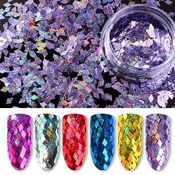 Дизайн на ноктите Таблетка Украса Diamond Лазерни Цветни Пайети Тънки Декорации DIY Блясък За Нокти 6 Цвята