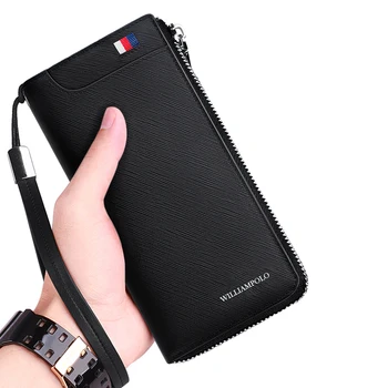 Висококачествен брендовый модерен мъжки многофункционален клатч с цип голям капацитет, многопозиционный държач за карти, джоб за пари, кожена чанта