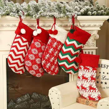 Коледна Коледна Чанта За Отглеждане Коледен Подарък Чанта За Бонбони За Украса На Коледната Елха Чорапи От Прежди Лосове Украса На Дома Камина
