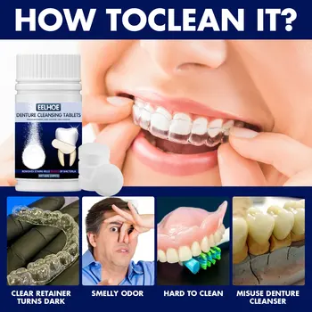 Таблетки за почистване на зъбни протези Невидими Скоби Преносими и премахване на Петна Шипучее Избелване Премахване на Зъбната плака Антибактериален