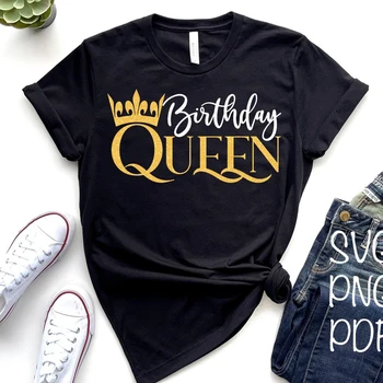 Рожден ден Queen Squad Crew За Жени Тениски Естетически Черно Приятели Топ за Дамите Harajuku Памучен Тениска Облекло за Партита High Street