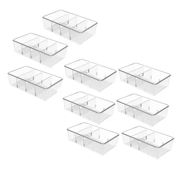 Кутии-организаторите за съхранение в хладилник - Прозрачен органайзер за закуски за килер с 3 подвижни разделители, подправки