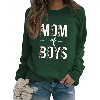 Дамски Леопардовая мама на Момчета с Букви, Всекидневни Пуловер с Дълъг Ръкав, Блузи, Топ
