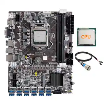 B75 12 Карта на БТК дънна Платка за майнинга + Случаен процесор + Метален бутон превключвател Кабел 12XUSB3.0 до PCIE 1X Слот LGA1155 DDR3 RAM MSATA