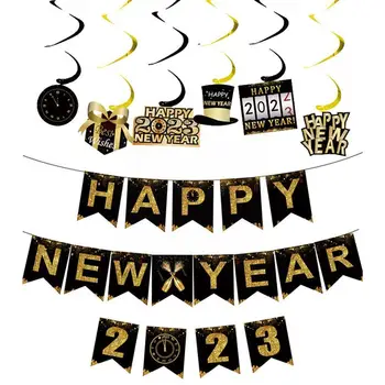 2023 Честита Нова Година, Черното Злато, Хартиени Аксесоари С Букви, Празничен Венец, Коледна Украса, Нови Висящи Висулки, Коледа Fl T3u2