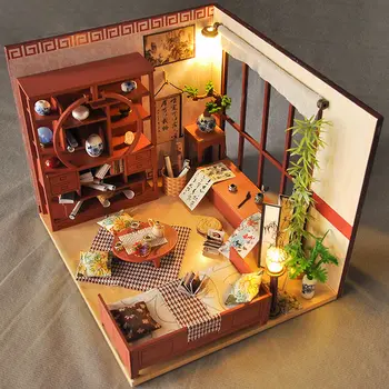 Куклена Къща, Мебели, направи си Сам 3D Дървен Магазин Миниатюри Съберат Куклена Къща Играчки за Деца Подаръци За Рожден Ден