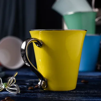 Лесен домакински однотонная макарунная цветна керамична чаша за закуска с мляко 300 мл от две чаши костен Порцелан чаши за кафе