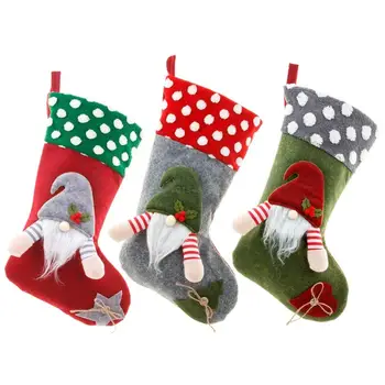 Q81C Плюшени Коледни Чорапи с Принтом Елф в Грах, Cartoony Елемент, Торбичка за Бонбони, Коледни Чорапи за Семейна Провинциален Селски Празник