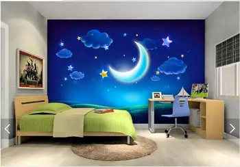 Индивидуални 3D 3d тапети и стенни тапети Луна звезди карикатура мечтите си стенописи тапети 3D хол фото тапети