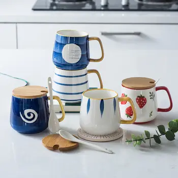 Керамична Чаша с цветна глазура, Креативна Чаша ninja cup Moring с Капак, Мляко, Кафе, Чай, Уникални Порцеланови Чаши, Посуда за Напитки, Подаръци