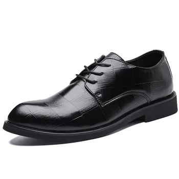 2019 г., официалната обувки, мъжки луксозни маркови модела обувки с кръгло бомбе на равна подметка от лачена кожа, мъжки Oxfords, Сватбена бизнес обувки, големи Размери