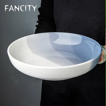 FANCITY Скандинавски керамична купа ястие купата на дълбока чиния европейски стил и голяма купа салата чиния домакински купа за супа купа за спагети е лесна