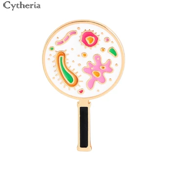 Цветни микроби бактерии модни брошка от сплав под анимационни увеличително стъкло универсална дънкови облекла златар жени подарък на приятел badg