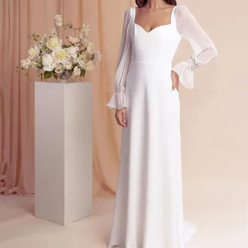 Елегантна Сватбена рокля в стил бохо 2021, Атласное Рокля на Булката с Изгорени ръкави и отворена гръб с Дължина До пода, Сшитое на Поръчка Vestidos De Noiva