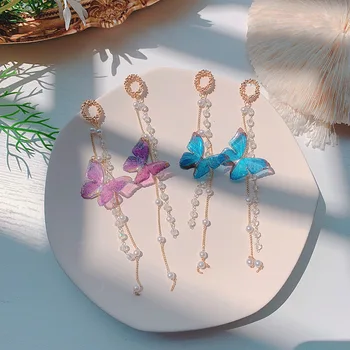 MWSONYA 2020 Модни Сладък Корейски Луксозни Обеци-Пеперуди с Кристали и Кичури, Висящи Обеци за Жените, Rhienstone, Вечерни Бижута за Уши