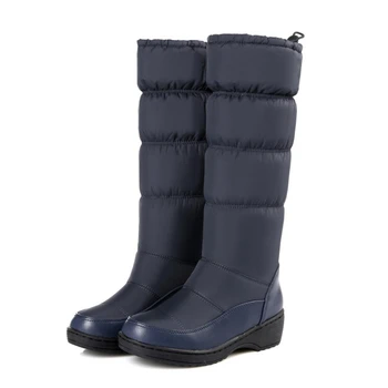 Дамски зимни обувки, плюшени топли зимни водоустойчив черни обувки, дамски нескользящие обувки до средата на прасците, обувки на платформа, по-големи размери 35-44 HX-85