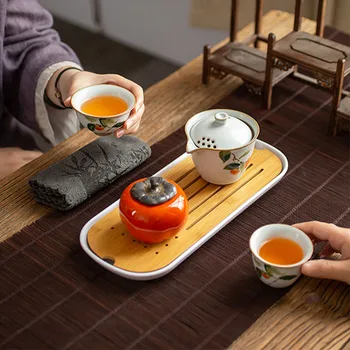 Преносим Ретро Чай Японски Керамични Изискан Подарък Чай Комплект с Тава Японски Чайник Кухненски Принадлежности