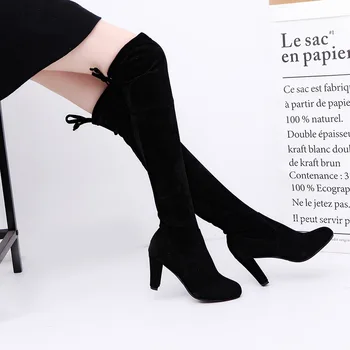 Дамски ботуши над коляното, есенно-зимни пикантни обувки на висок ток с шнур, женски Тънки Високи ботуши, удобни ботуши нескользящие