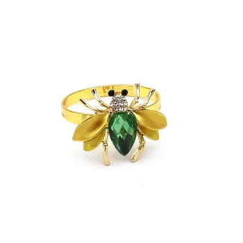 Нова метална сплав, зелен диамант, златен пръстен за салфетки във формата на пчела, за украса на плотове за празник, семейно събрание