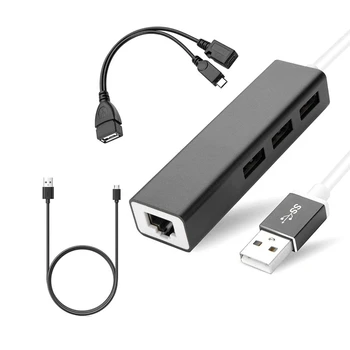 3 USB ХЪБ, LAN Ethernet Адаптер + USB OTG Кабел Микро-Адаптер За устройства Fire Stick 2-ро поколение или Пожар TV3