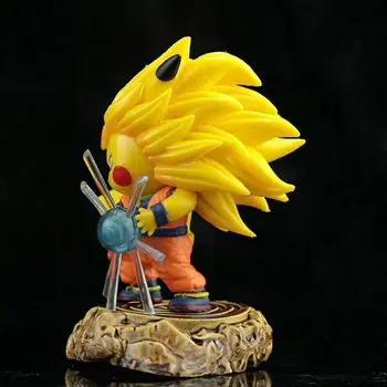 11 cm Q Версия аниме Сайян Пикачу фигурка, ЗАЩОТО Супер Три Goku Амин Сладък Ver. Сайян Фигурка Кукла Украшение Модел Подарък За рожден Ден
