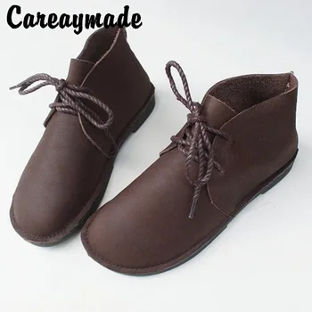 Careaymade - Работни ботуши изработени ръчно от телешка кожа, с кръгли пръсти, удобни нескользящие дишащи дамски обувки Sen