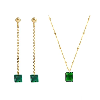 Паун е Emerald с Висулка, Обеци, Колие титановая стомана Комплект Бижута за жени